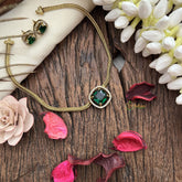 Vriksham Victorian Diamond Square Pendant Neckpiece-Green-VV1976